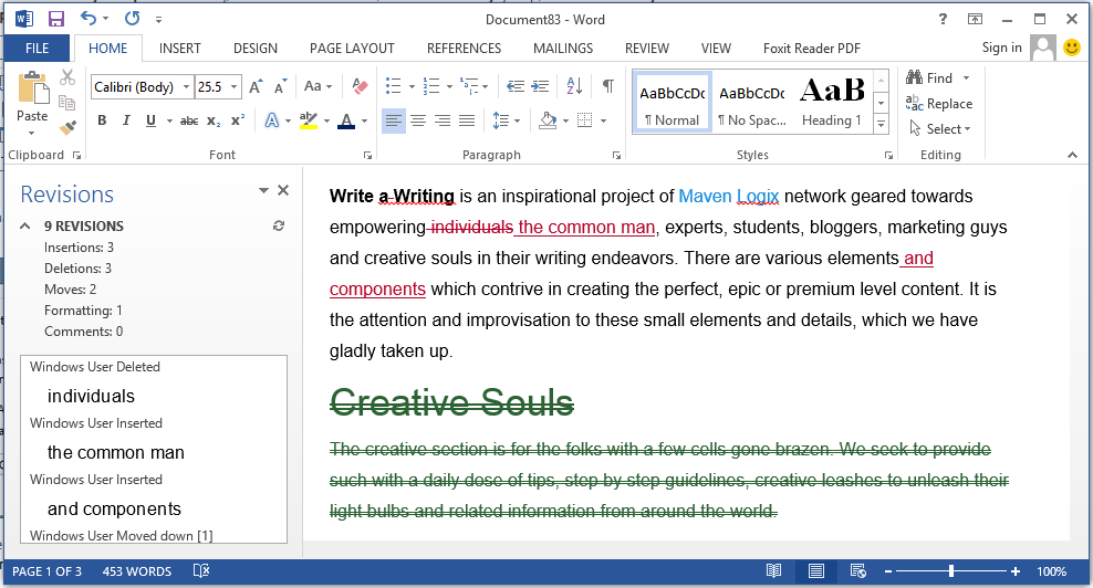 microsoft word track changes