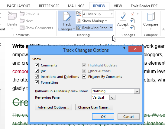 use track changes in word